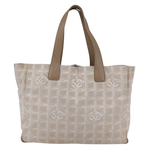 CHANEL New travel line Tote Bag Nylon Beige CC Auth th6420