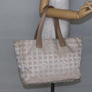 CHANEL New travel line Tote Bag Nylon Beige CC Auth th6420-22