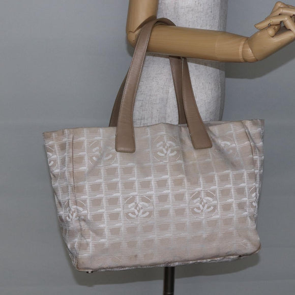 CHANEL New travel line Tote Bag Nylon Beige CC Auth th6420
