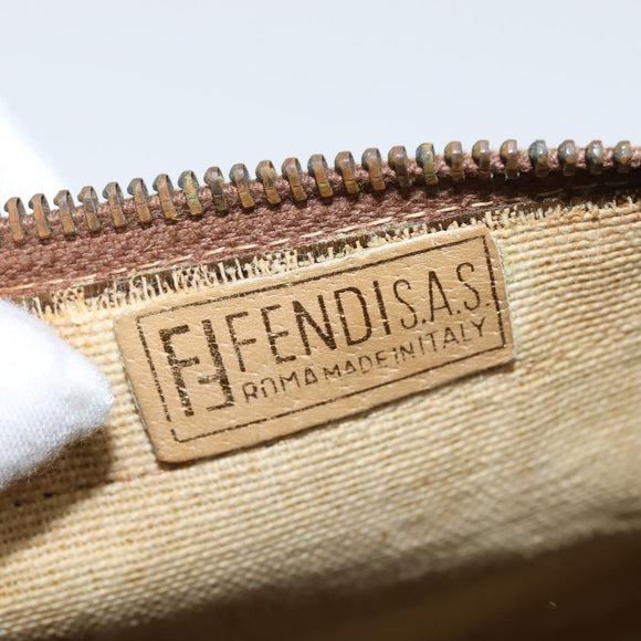 FENDI Zucchino Canvas Boston Bag Coated Canvas Vintage Brown Gold Auth th6422