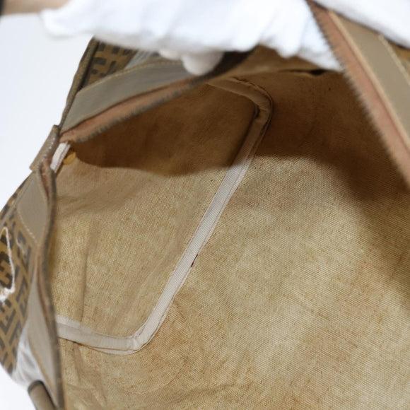 FENDI Zucchino Canvas Boston Bag Coated Canvas Vintage Brown Gold Auth th6422