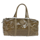 FENDI Zucchino Canvas Boston Bag Coated Canvas Vintage Brown Gold Auth th6422-1