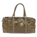 FENDI Zucchino Canvas Boston Bag Coated Canvas Vintage Brown Gold Auth th6422-13