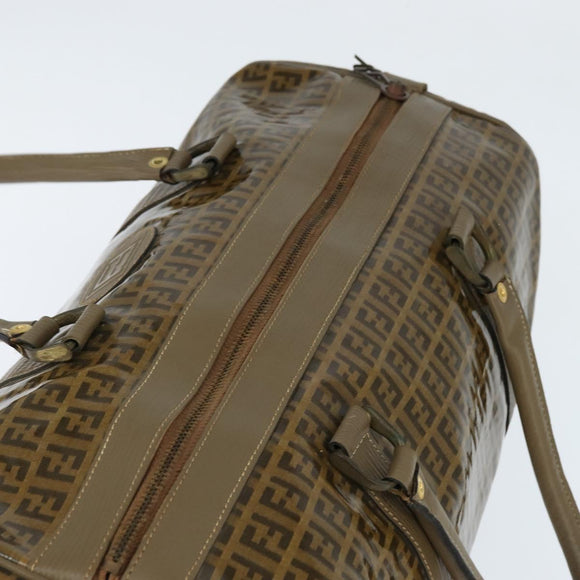 FENDI Zucchino Canvas Boston Bag Coated Canvas Vintage Brown Gold Auth th6422