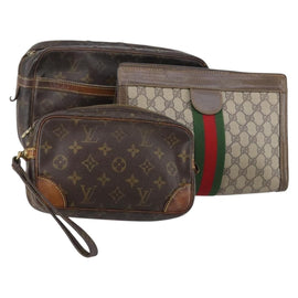 LOUIS VUITTON Gucci Monogram GG Canvas Clutch Bag 3Set Beige LV Auth th6448