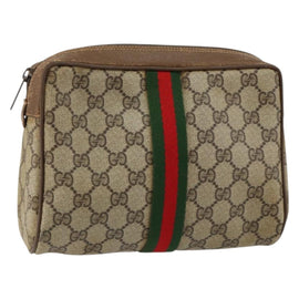 GUCCI GG Supreme Web Sherry Line Clutch Bag PVC Beige Gold 89 01 012 Auth th6454