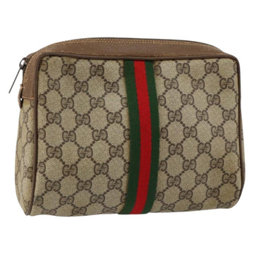 GUCCI GG Supreme Web Sherry Line Clutch Bag PVC Beige Gold 89 01 012 Auth th6454