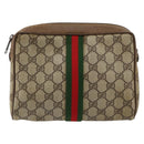 GUCCI GG Supreme Web Sherry Line Clutch Bag PVC Beige Gold 89 01 012 Auth th6454-13