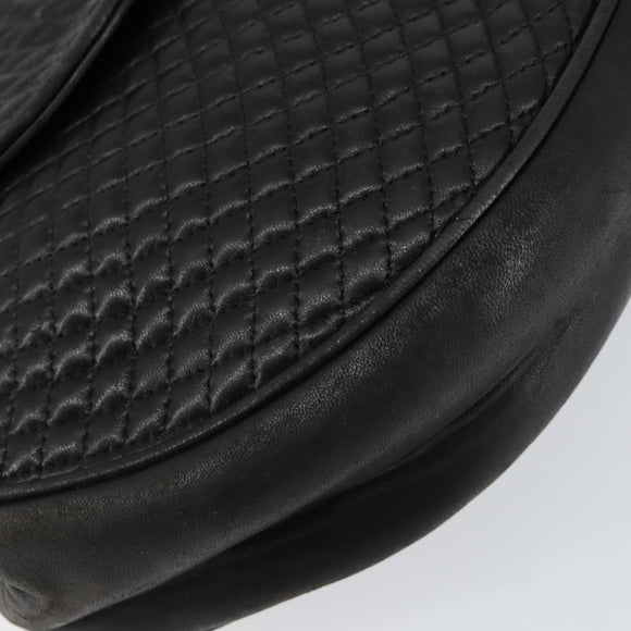 BALLY Quilted Hand Bag Leather Gold Black Auth th6456