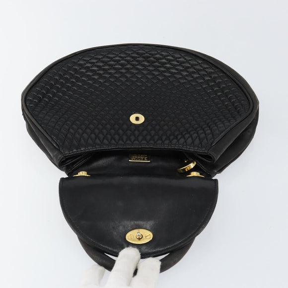 BALLY Quilted Hand Bag Leather Gold Black Auth th6456