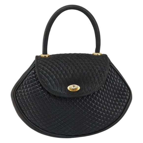 BALLY Quilted Hand Bag Leather Gold Black Auth th6456
