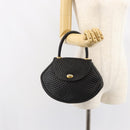 BALLY Quilted Hand Bag Leather Gold Black Auth th6456-21