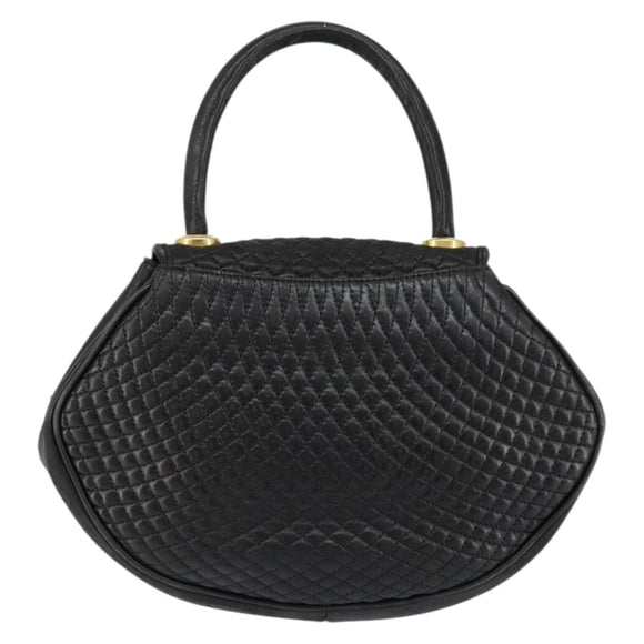 BALLY Quilted Hand Bag Leather Gold Black Auth th6456