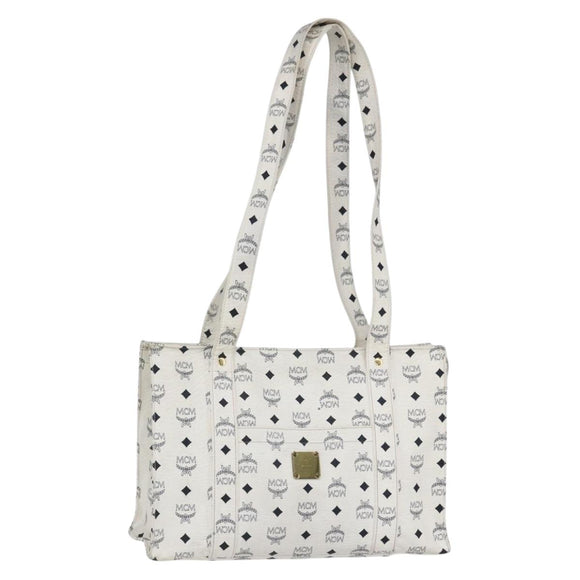 MCM Logogram Vicetos Shoulder Bag PVC Leather White Gold Auth th6467