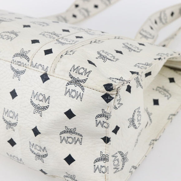 MCM Logogram Vicetos Shoulder Bag PVC Leather White Gold Auth th6467