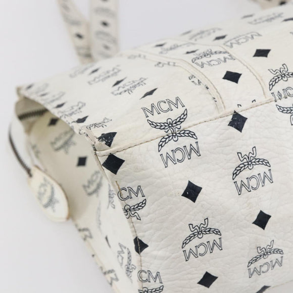 MCM Logogram Vicetos Shoulder Bag PVC Leather White Gold Auth th6467