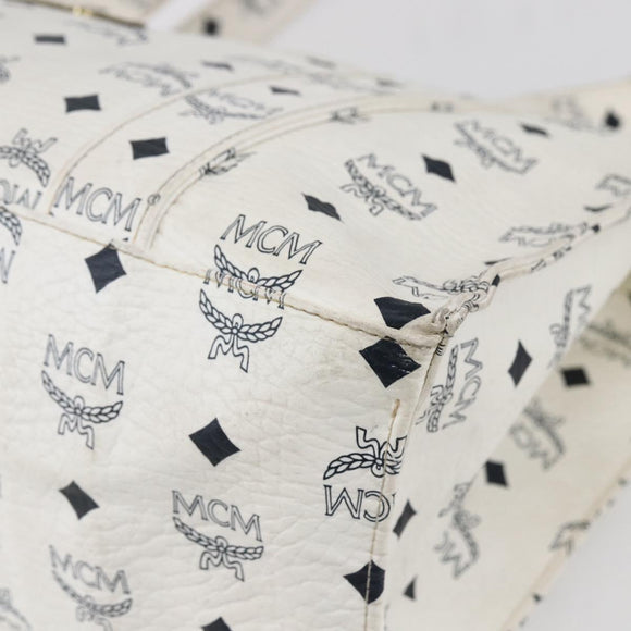 MCM Logogram Vicetos Shoulder Bag PVC Leather White Gold Auth th6467