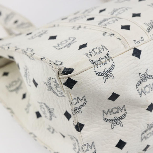 MCM Logogram Vicetos Shoulder Bag PVC Leather White Gold Auth th6467