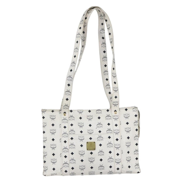 MCM Logogram Vicetos Shoulder Bag PVC Leather White Gold Auth th6467