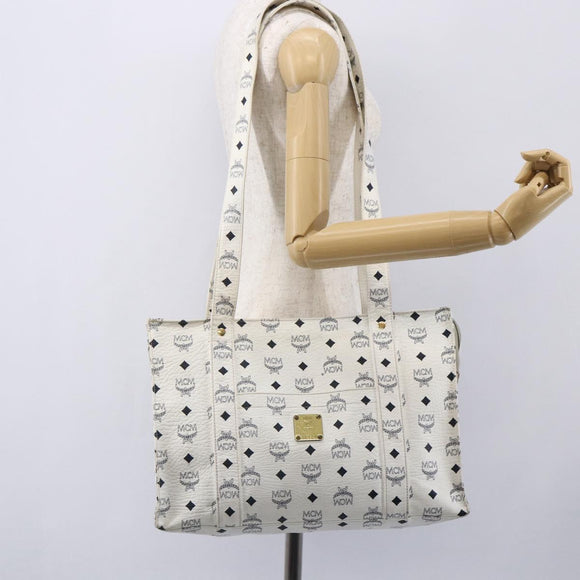 MCM Logogram Vicetos Shoulder Bag PVC Leather White Gold Auth th6467