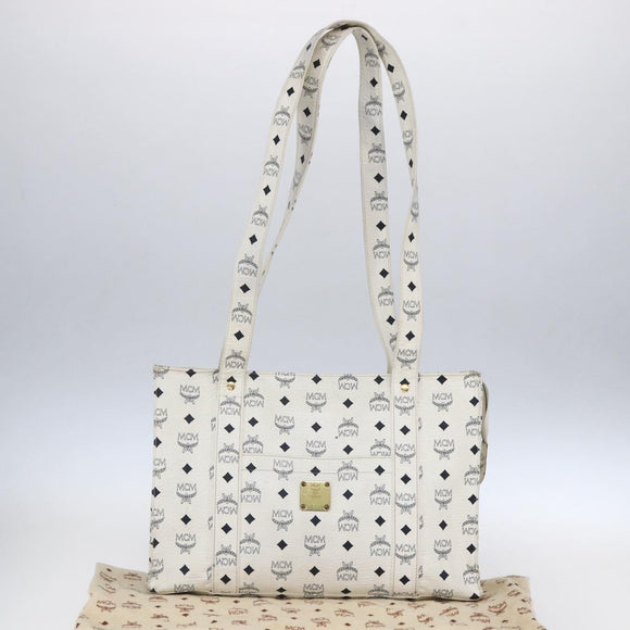MCM Logogram Vicetos Shoulder Bag PVC Leather White Gold Auth th6467
