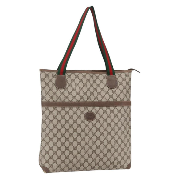 GUCCI GG Supreme Web Sherry Line Tote Bag PVC Beige Gold 002 39 0163 Auth th6468