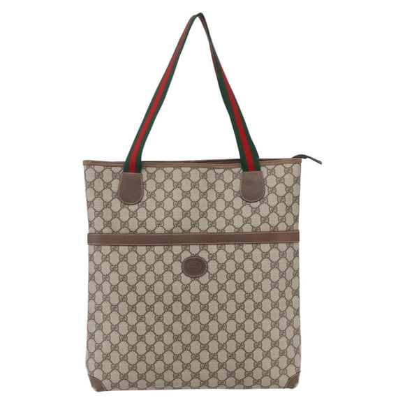 GUCCI GG Supreme Web Sherry Line Tote Bag PVC Beige Gold 002 39 0163 Auth th6468