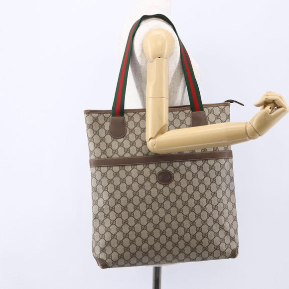 GUCCI GG Supreme Web Sherry Line Tote Bag PVC Beige Gold 002 39 0163 Auth th6468
