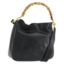 GUCCI Bamboo Hand Bag Leather 2way Black Gold 001 2113 1638 Auth th6469-1