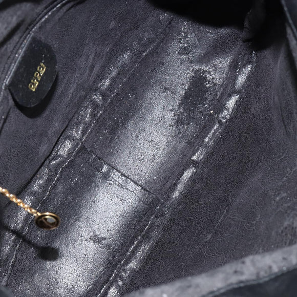 GUCCI Bamboo Hand Bag Leather 2way Black Gold 001 2113 1638 Auth th6469