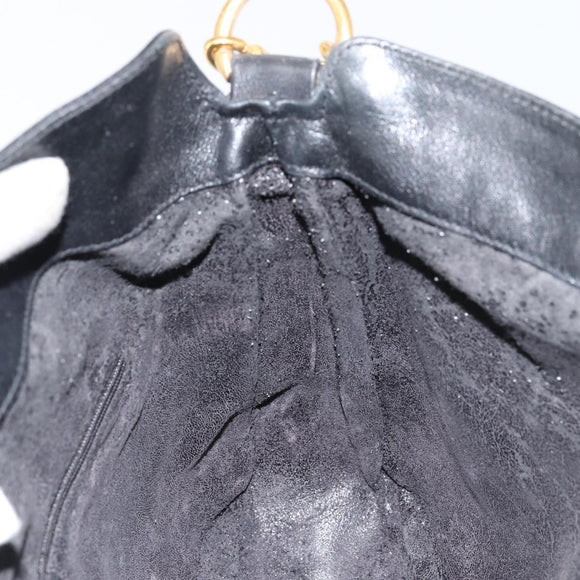 GUCCI Bamboo Hand Bag Leather 2way Black Gold 001 2113 1638 Auth th6469