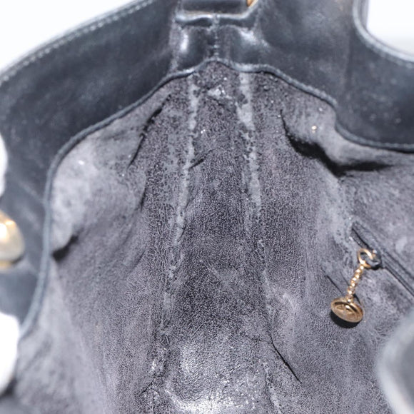 GUCCI Bamboo Hand Bag Leather 2way Black Gold 001 2113 1638 Auth th6469