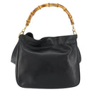 GUCCI Bamboo Hand Bag Leather 2way Black Gold 001 2113 1638 Auth th6469-2