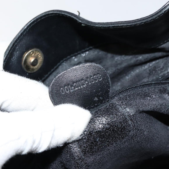 GUCCI Bamboo Hand Bag Leather 2way Black Gold 001 2113 1638 Auth th6469