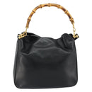GUCCI Bamboo Hand Bag Leather 2way Black Gold 001 2113 1638 Auth th6469-3