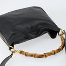 GUCCI Bamboo Hand Bag Leather 2way Black Gold 001 2113 1638 Auth th6469-6