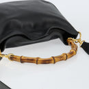 GUCCI Bamboo Hand Bag Leather 2way Black Gold 001 2113 1638 Auth th6469-7