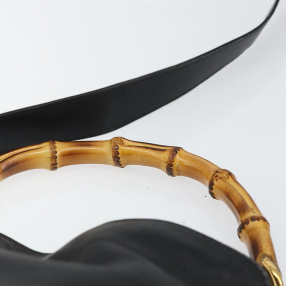 GUCCI Bamboo Hand Bag Leather 2way Black Gold 001 2113 1638 Auth th6469