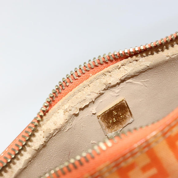 FENDI Zucchino Canvas Accessory Pouch Coated Canvas Orange Auth th6488