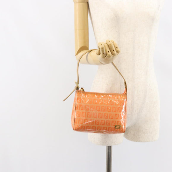 FENDI Zucchino Canvas Accessory Pouch Coated Canvas Orange Auth th6488