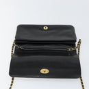 BALLY Quilted Chain Shoulder Bag Leather Black Gold Auth th6489-10
