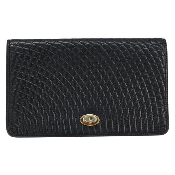 BALLY Quilted Chain Shoulder Bag Leather Black Gold Auth th6489