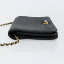 BALLY Quilted Chain Shoulder Bag Leather Black Gold Auth th6489-4