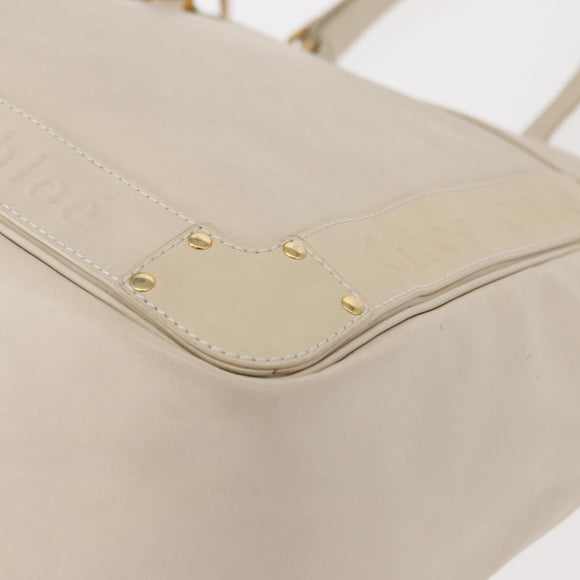 Chloe Eden Tote Bag Leather White Gold Auth th6490