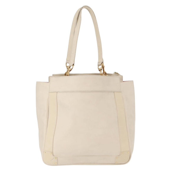Chloe Eden Tote Bag Leather White Gold Auth th6490