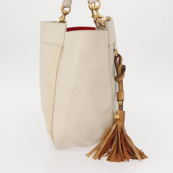 Chloe Eden Tote Bag Leather White Gold Auth th6490