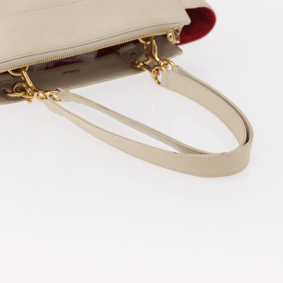 Chloe Eden Tote Bag Leather White Gold Auth th6490