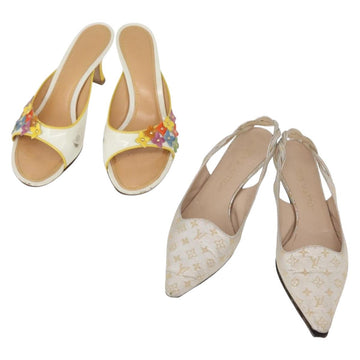 LOUIS VUITTON Shoes Leather Canvas 2 Set Silver White LV Auth th6500