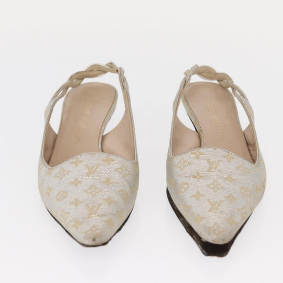 LOUIS VUITTON Shoes Leather Canvas 2 Set Silver White LV Auth th6500