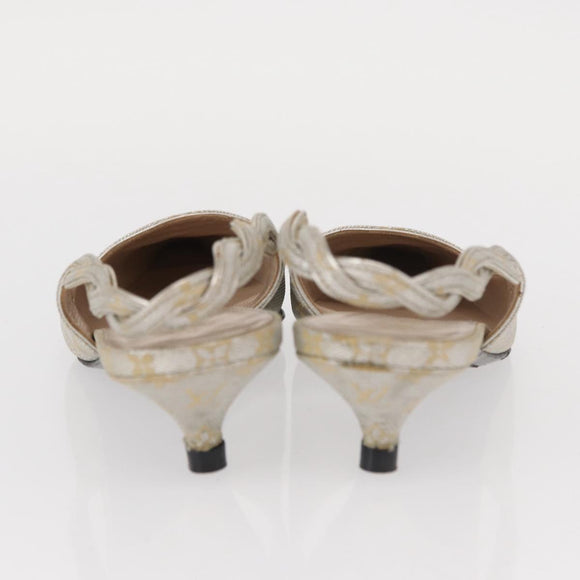 LOUIS VUITTON Shoes Leather Canvas 2 Set Silver White LV Auth th6500